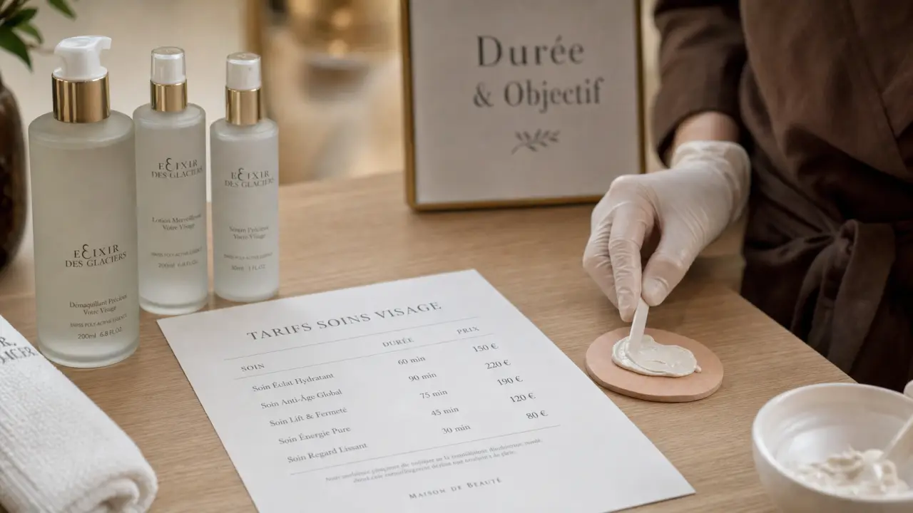 Prix d un soin du visage : fiche tarifaire, masque visage et durée au salon