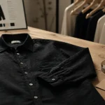 Chemise lin noire femme en studio, lin noir et détails