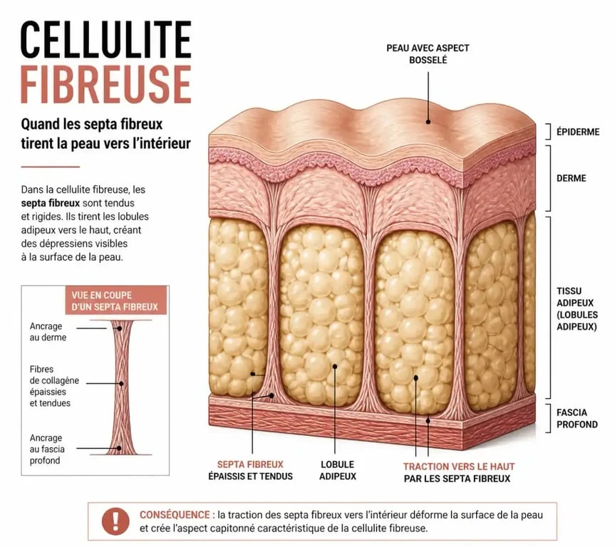 Schéma anatomique de la cellulite fibreuse et des septa fibreux