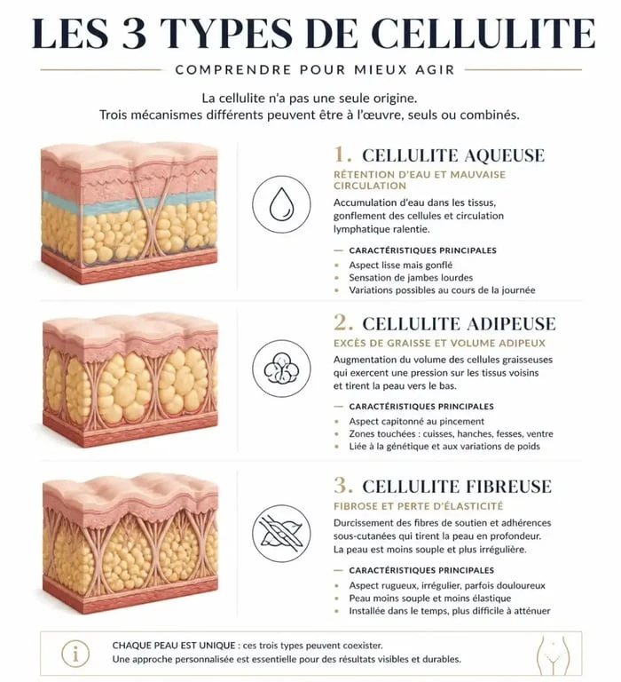 Infographie des trois types de cellulite pour mieux comprendre avant apres cellulite