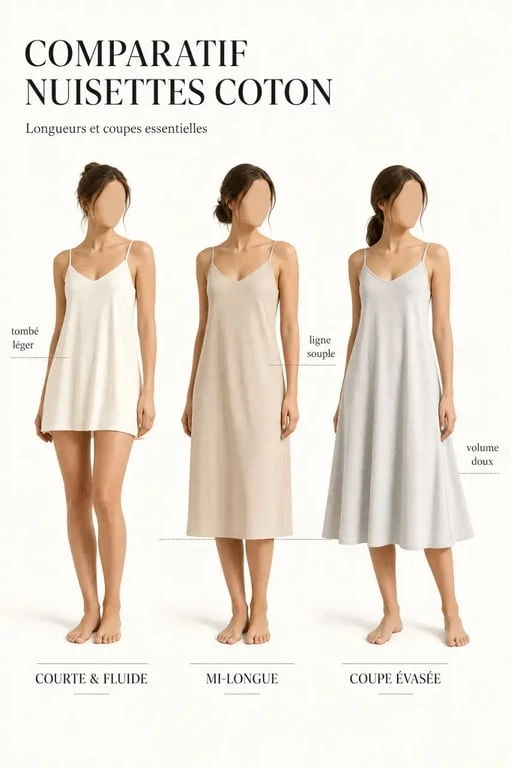 Nuisette femme coton : comparaison des longueurs et coupes pour mieux choisir
