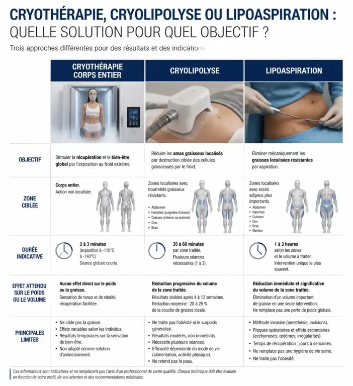 Comparatif maigrir cryothérapie entre cryothérapie corps entier, cryolipolyse et lipoaspiration