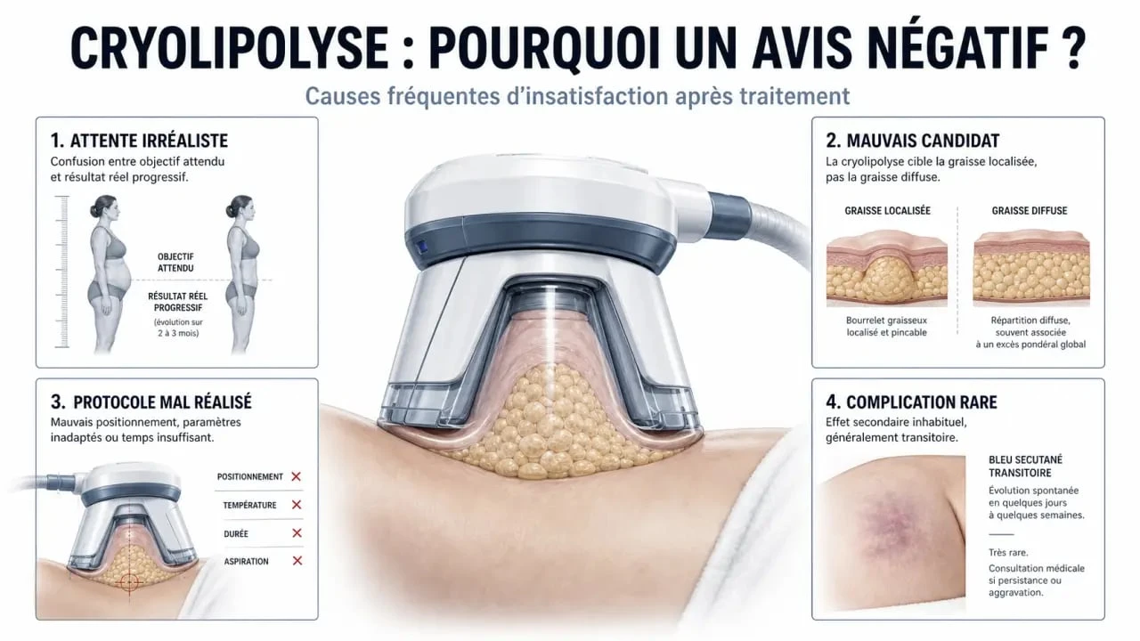 Cryolipolyse avis négatif : causes d’échec, risques et attentes réalistes
