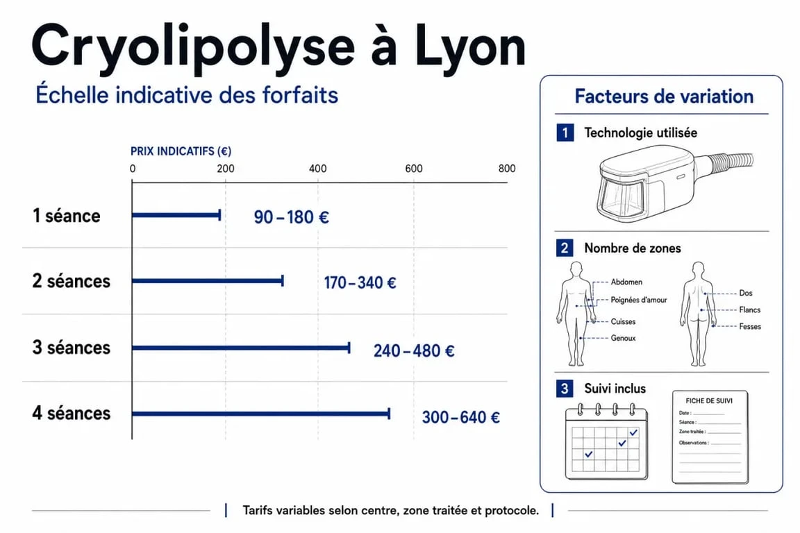 Cryolipolyse prix Lyon : comparaison visuelle des forfaits et des facteurs de tarif