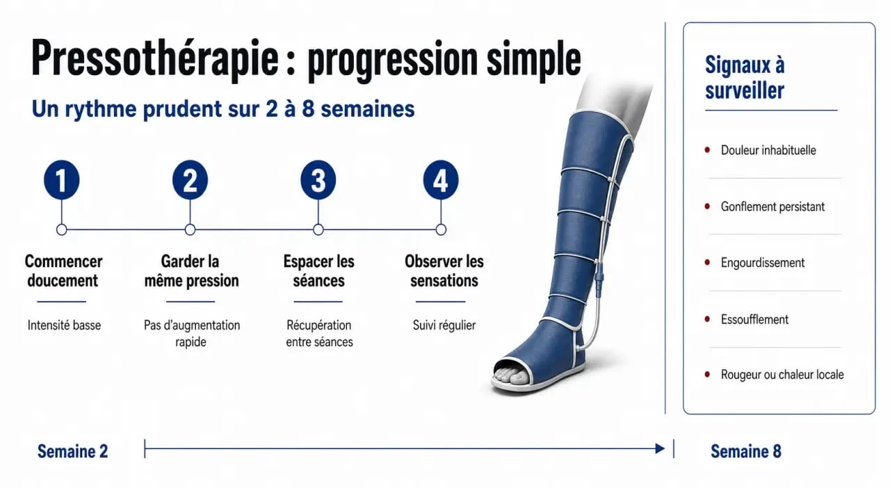Pressothérapie combien de fois par semaine : schéma de progression et signaux d’alerte