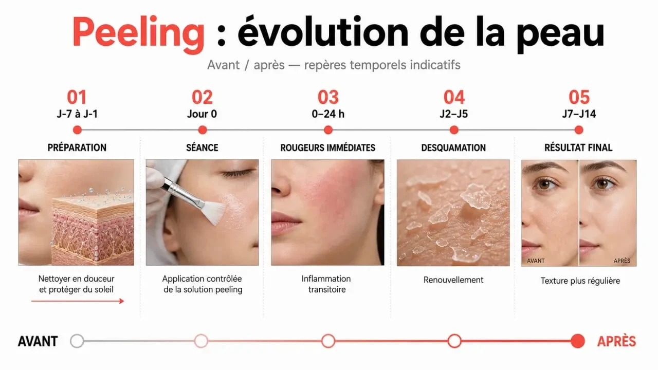 Peeling avant apres : frise chronologique de la récupération après un peeling