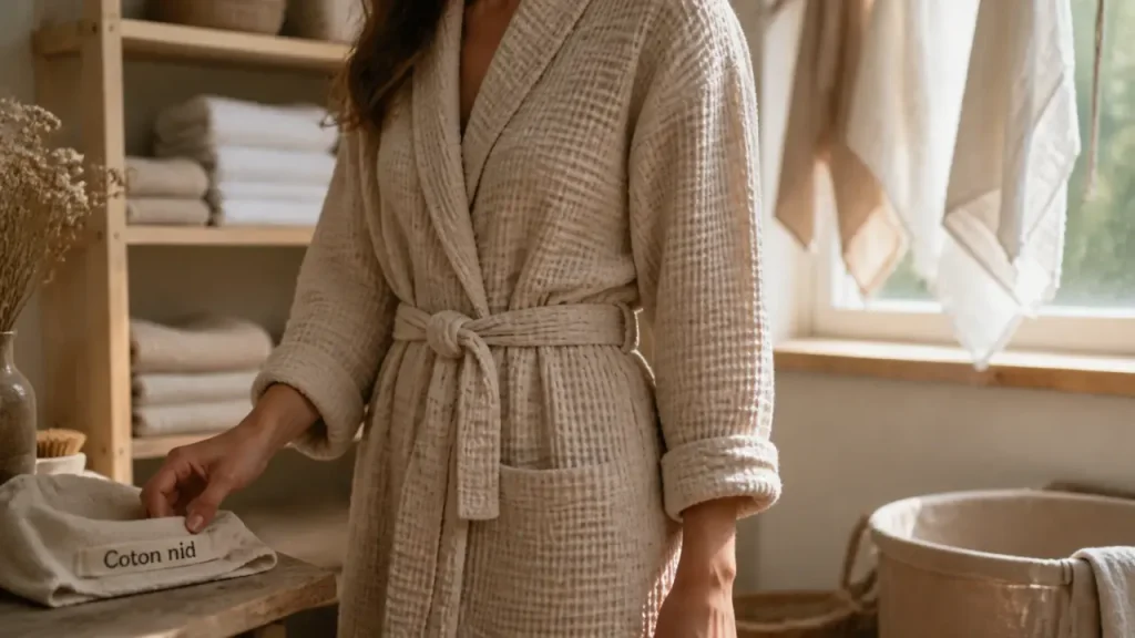 Robe de chambre femme coton : respirante, légère et bien coupée à la maison