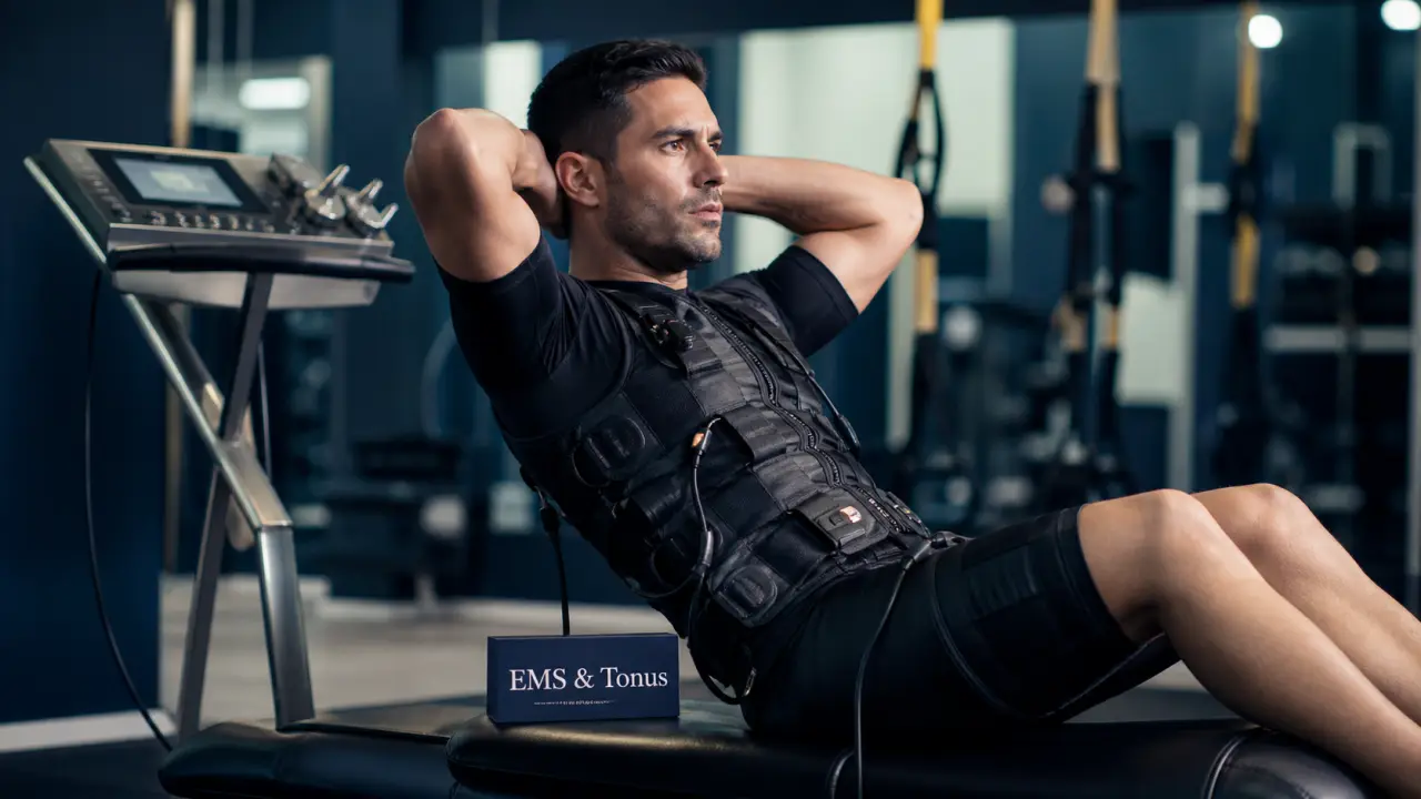 electrostimulation avis : photo EMS tonus abdos et gainage en salle
