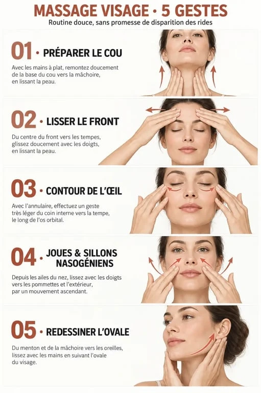 Routine de massage pour visage anti ride en cinq étapes