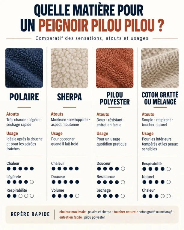 Comparatif des matières d’un peignoir pilou pilou femme