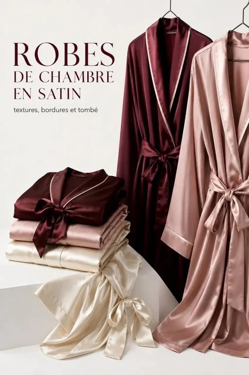 Robe de chambre femme satin avec détails de matières, couleurs et finitions