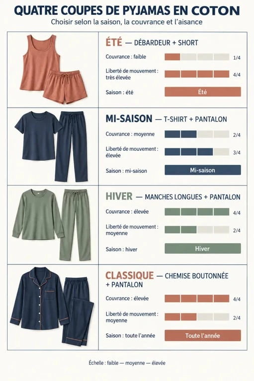 Pyjamas en coton femme : coupes et modèles adaptés à chaque saison