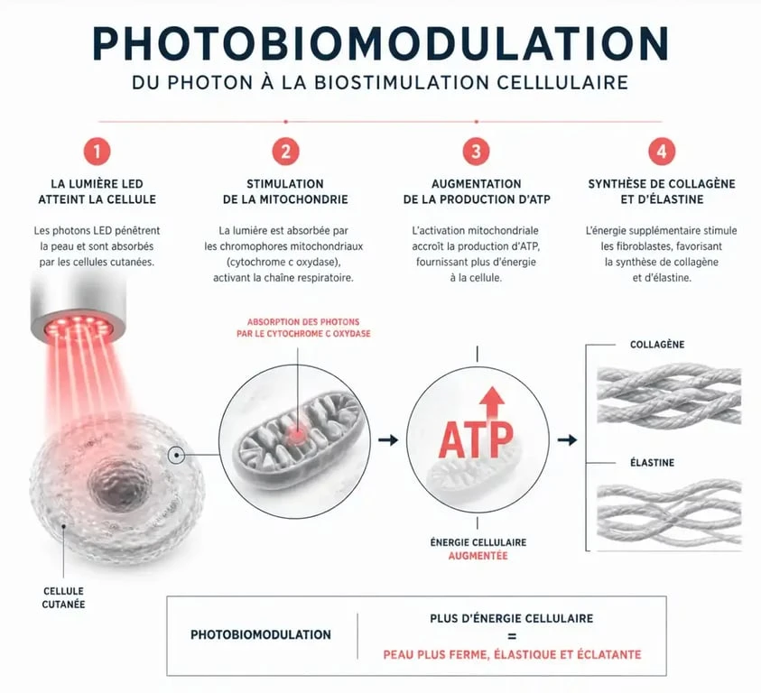 Processus biologique de la luminothérapie pour le rajeunissement du visage et la réduction des rides