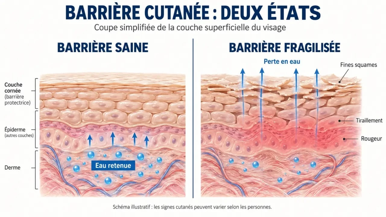 Schéma de la barrière cutanée en cas de rougeur peau sèche visage