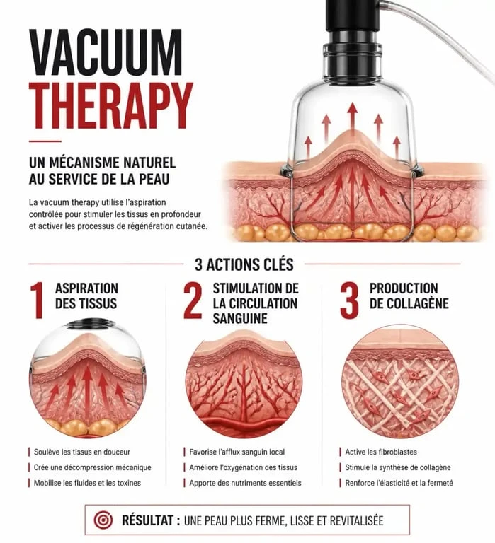 Schéma explicatif du fonctionnement du lifting colombien et de la vacuum therapy