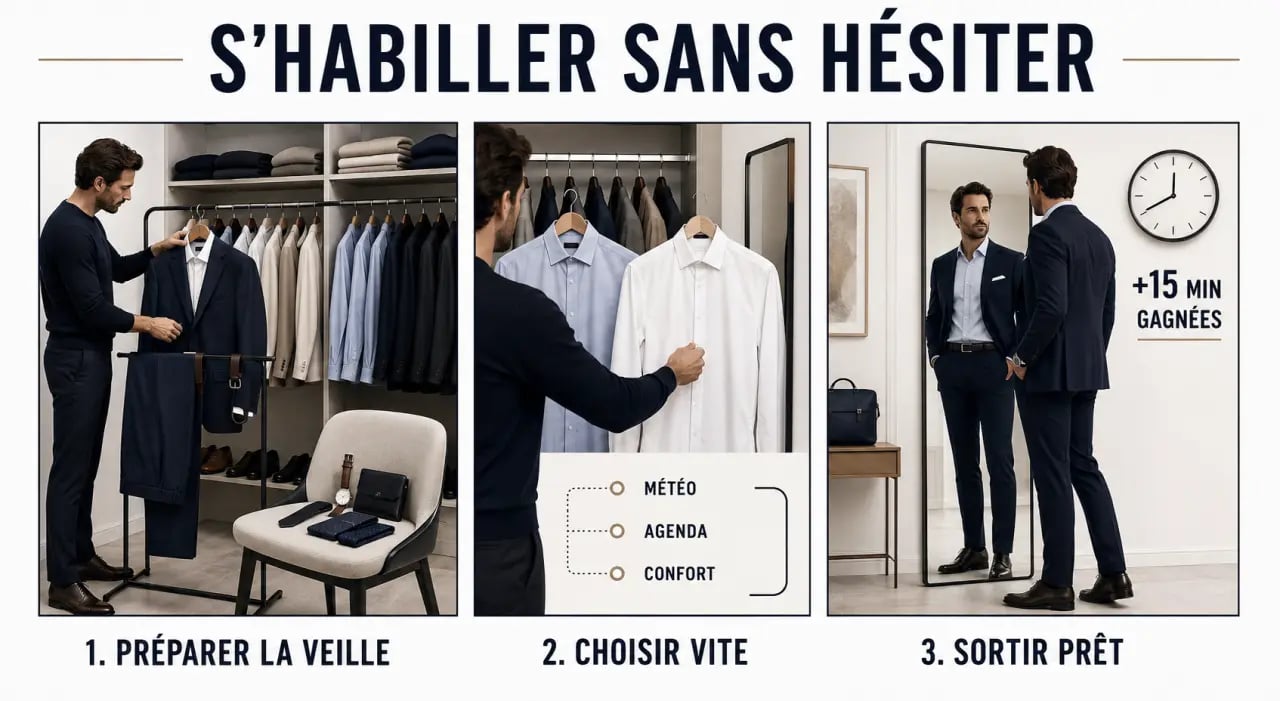 Comment gagner du temps chaque matin pour s'habiller avec style avec une routine préparée la veille et une tenue coordonnée