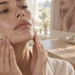 Massage pour visage anti ride, mains sur le bas du visage