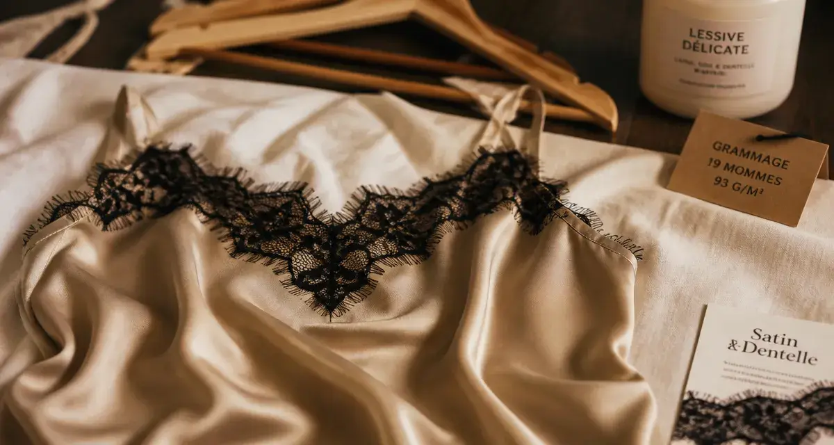Nuisette satin femme champagne avec dentelle noire