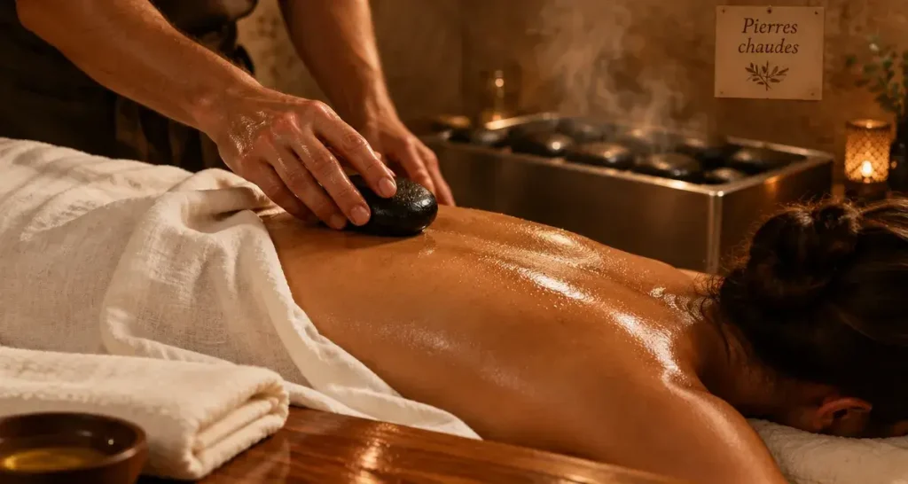 Massage aux pierres chaudes : 50 °C dans l&rsquo;eau, 40 °C sur la peau, et les réflexes qui évitent la brûlure