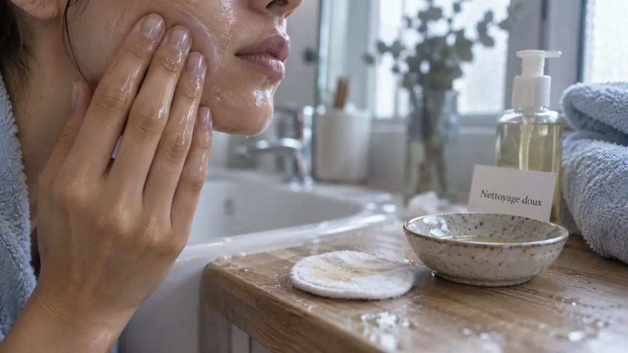 Nettoyage de la peau en profondeur : huile démaquillante massée sur le visage