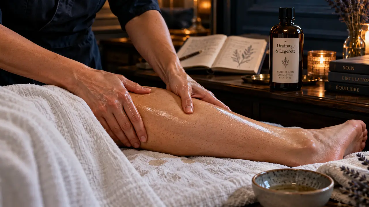 Soin du corps méthode renata franca paris 7 : drainage, mains massant une jambe